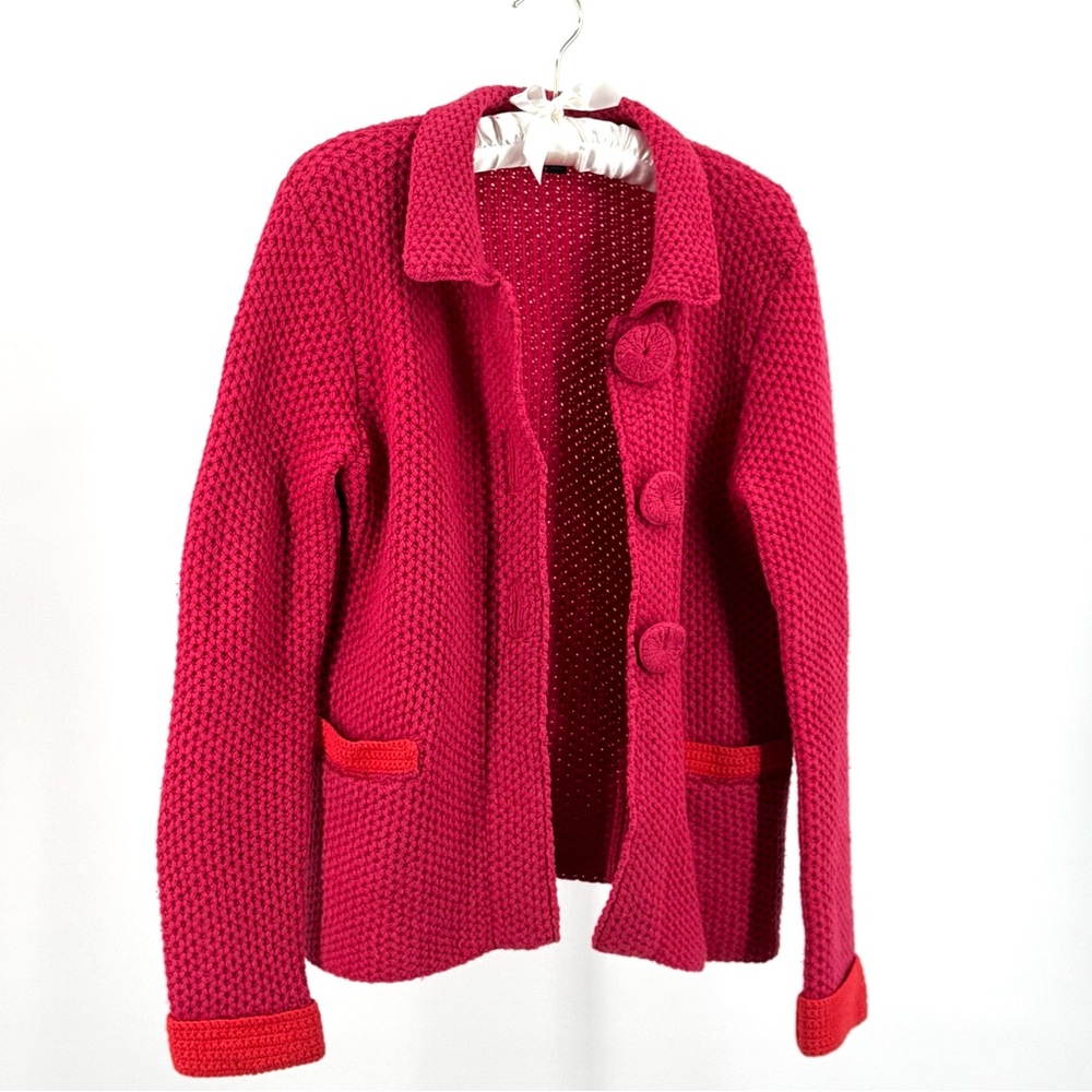 Boden Wool Knit Sweater Raspberry Orange With Knit Buttons Size 12